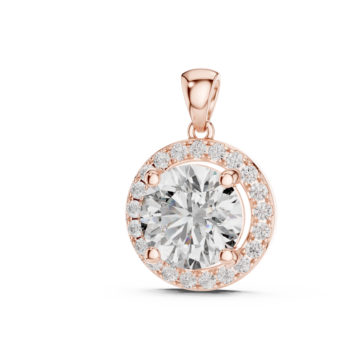 IGI Certified Round Halo Lab Grown Diamond Pendant, Rose Gold