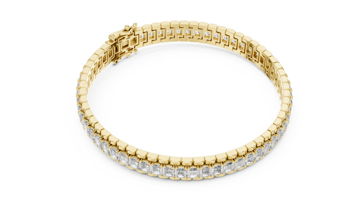 Emerald Cut IGI Certified Lab Grown Diamond Tennis Bracelet, Yellow Gold