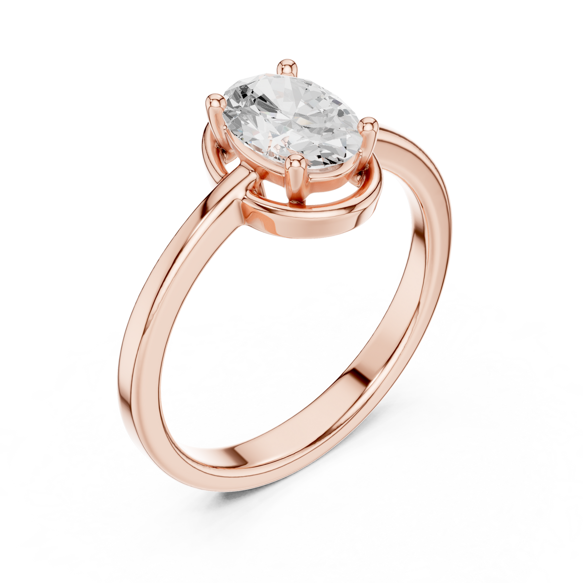 1 Ct Oval Cut Lab Grown Diamond Ring with Sculpted Gold Setting, Rose Gold