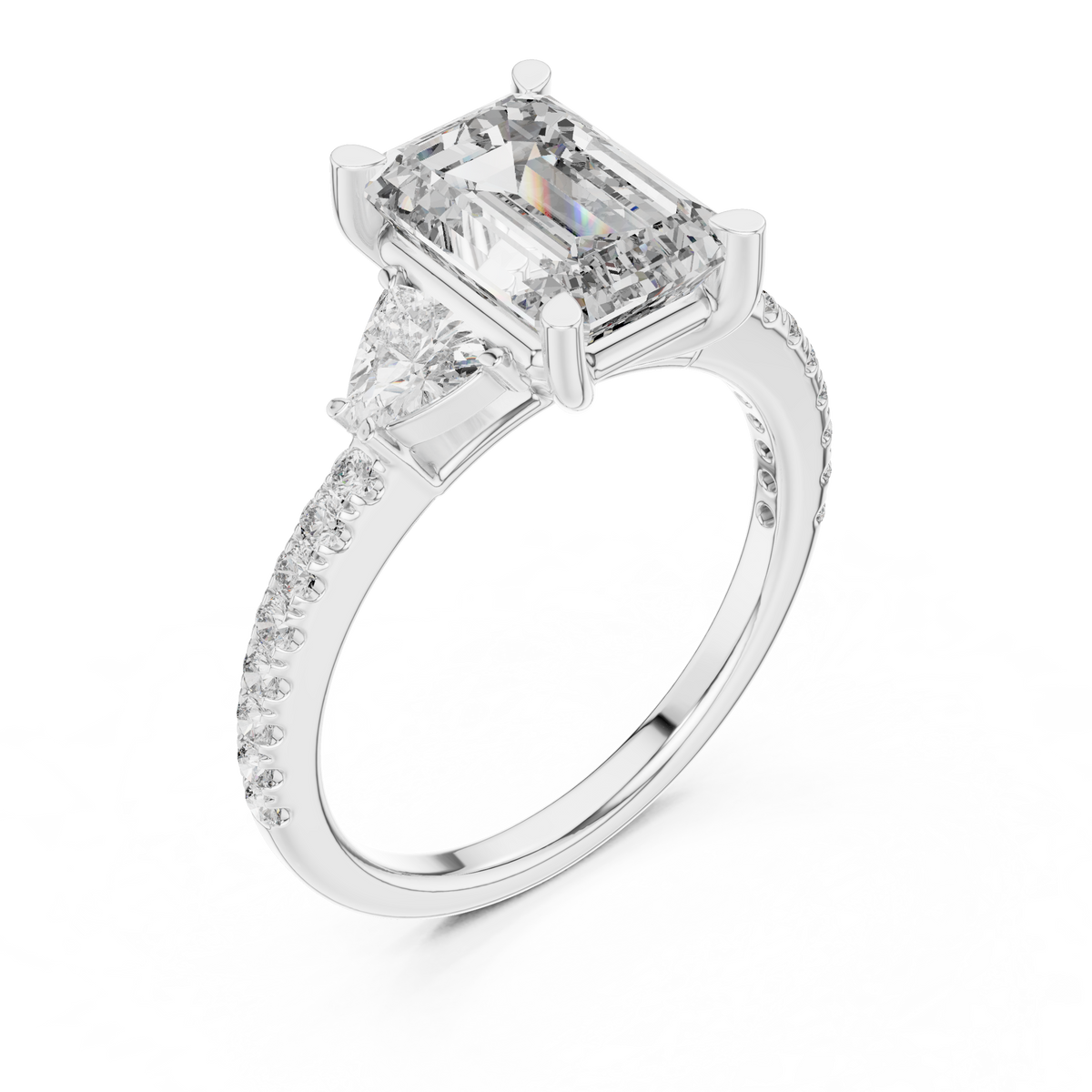 2.65 CT Emerald Cut Lab-Grown Diamond Three-Stone Ring, White Gold