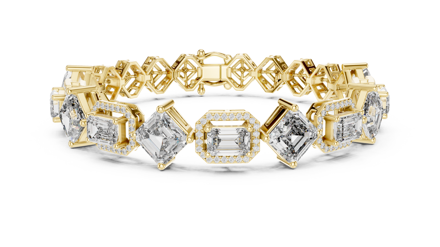 Emerald Cut & Asscher IGI Certified Lab Grown Diamond Tennis Bracelet, Yellow Gold