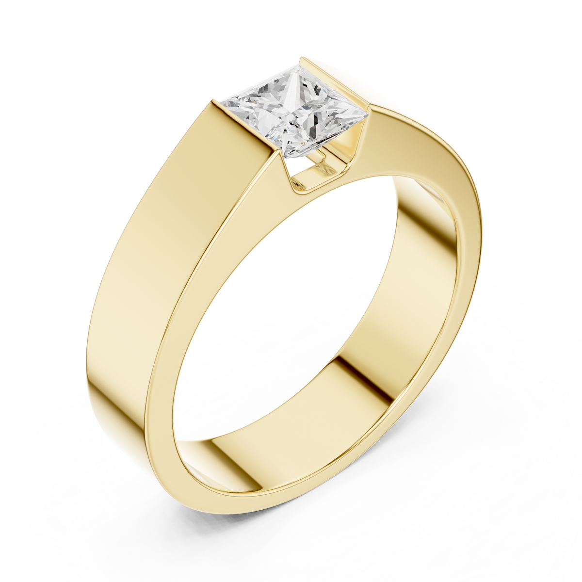 Princess Cut Lab-Grown Diamond Men's Bezel-Set Ring, Yellow Gold