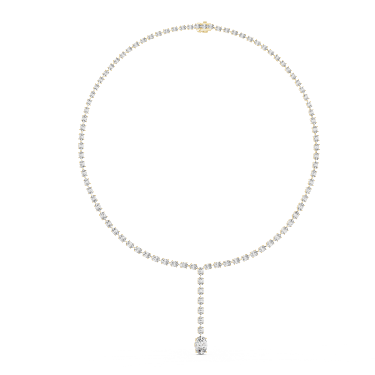 IGI Certified Oval Lab Grown Diamond Drop Tennis Necklace, Yellow Gold