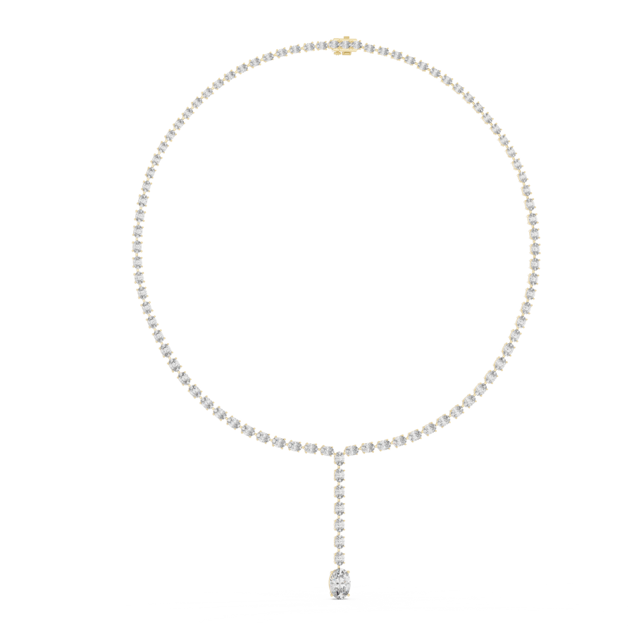 IGI Certified Oval Lab Grown Diamond Drop Tennis Necklace, Yellow Gold