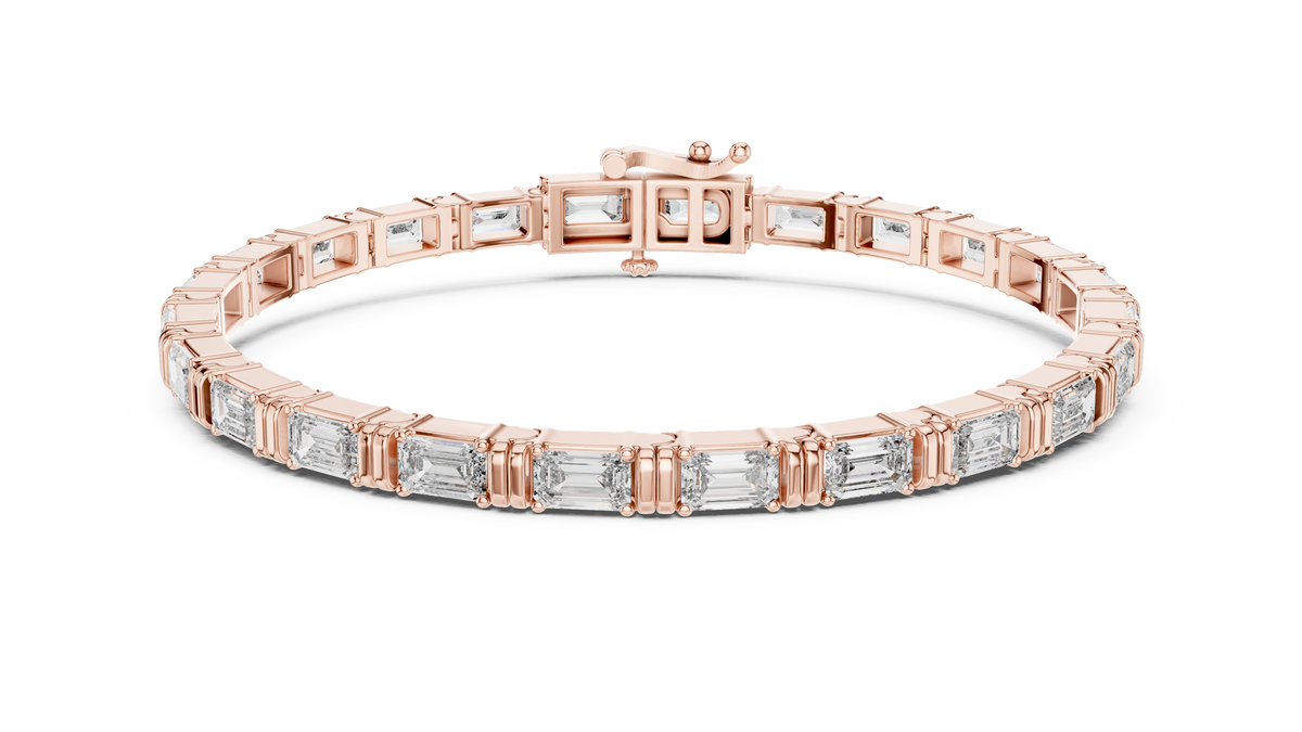 Emerald Cut Lab Grown Diamond Tennis Bracelet, Rose Gold