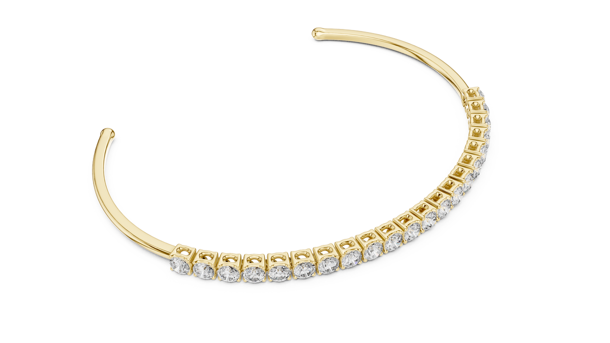 Classic Round Lab Grown Diamond Open Cuff Bracelet, Yellow Gold