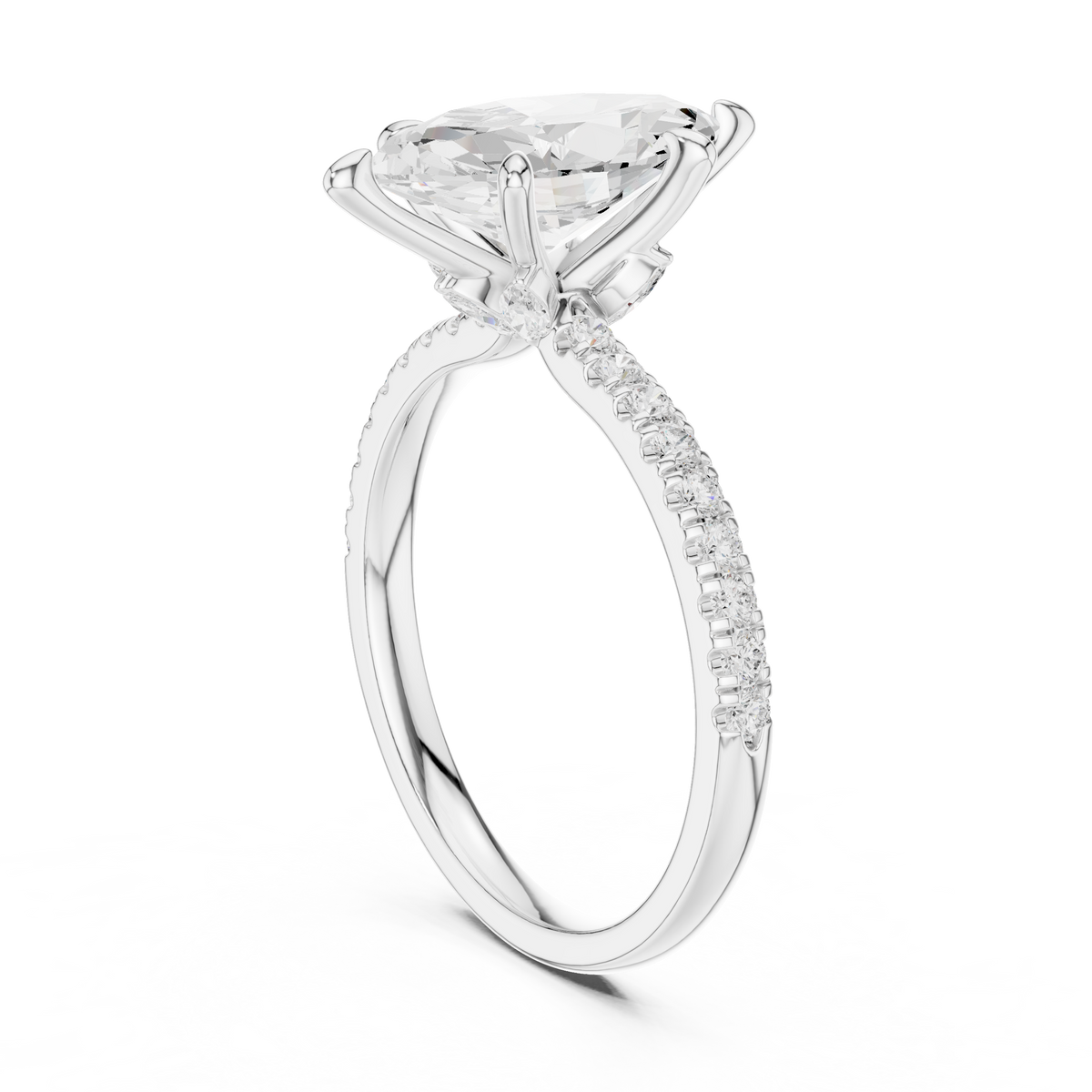 Marquise Cut Lab-Grown Diamond Engagement Ring with Hidden Halo, White Gold