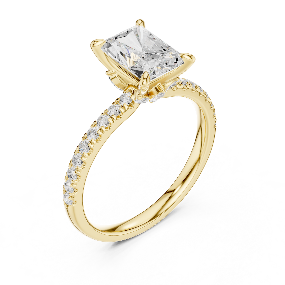 Radiant Cut Lab-Grown Diamond Proposal Ring with Hidden Halo, Yellow Gold