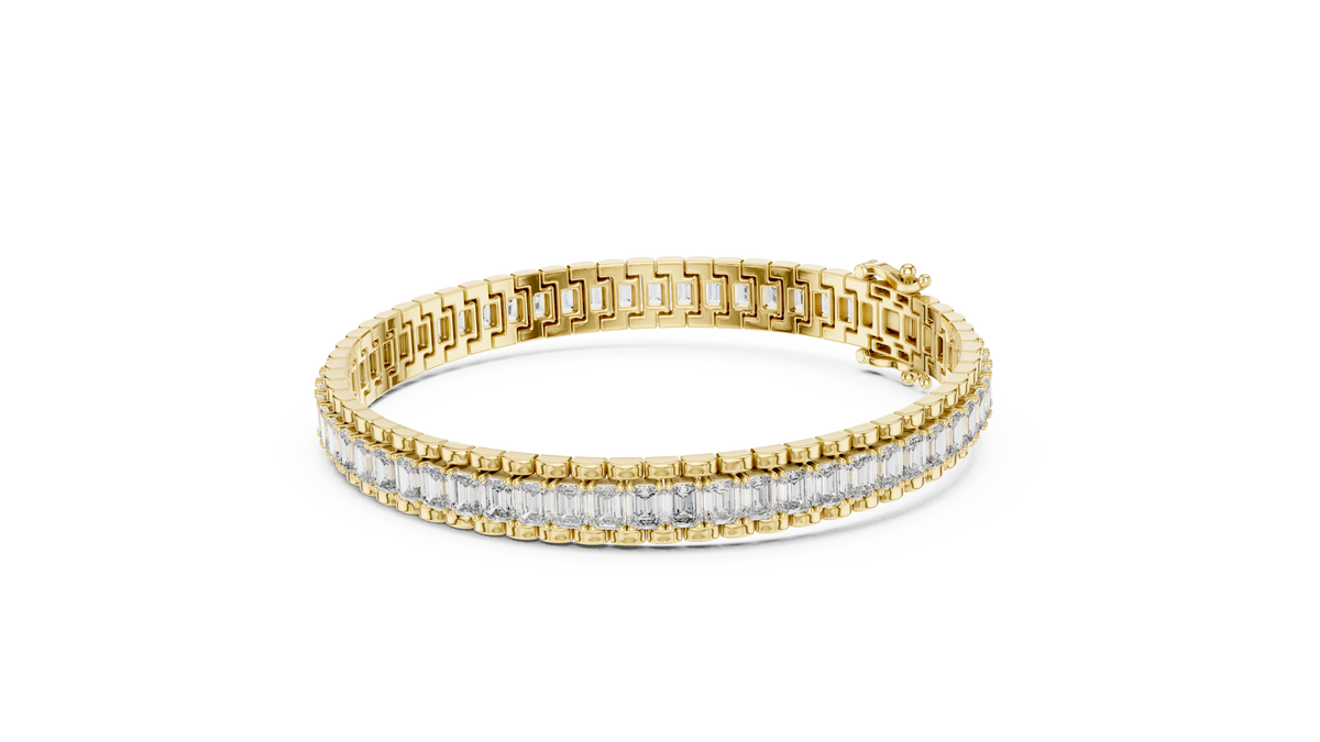 Emerald Cut IGI Certified Lab Grown Diamond Tennis Bracelet, Yellow Gold