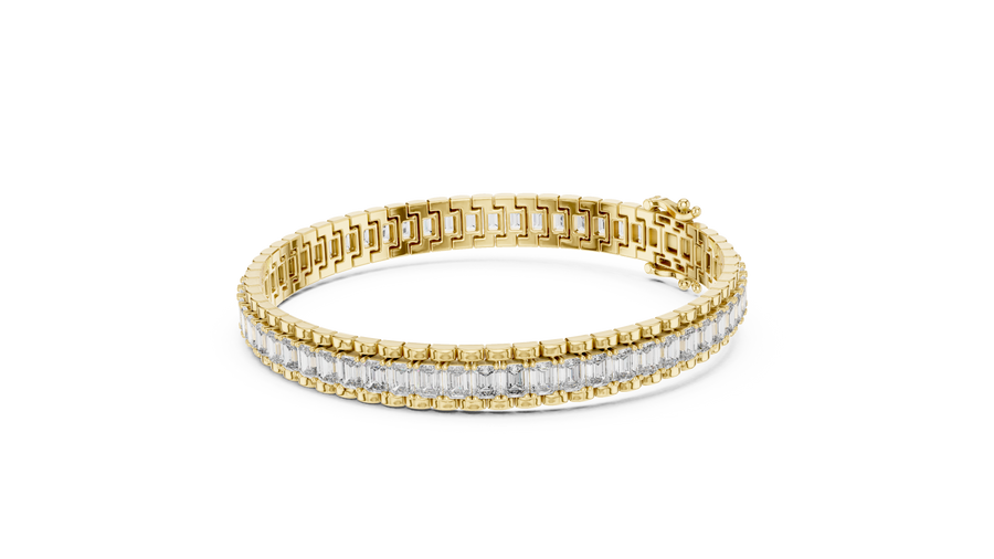 Emerald Cut IGI Certified Lab Grown Diamond Tennis Bracelet, Yellow Gold