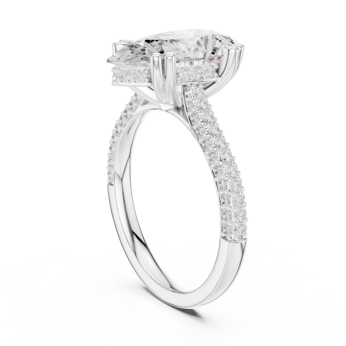 3.50 CT Pear Cut Lab Grown Diamond Hidden Halo Engagement Ring, White Gold