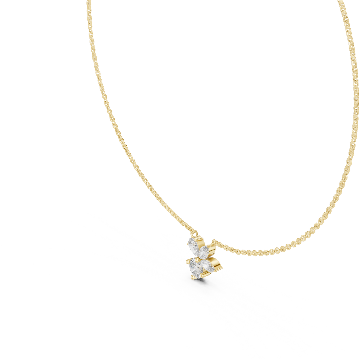 Floral Multi Shape Lab Grown Diamond Pendant, Yellow Gold