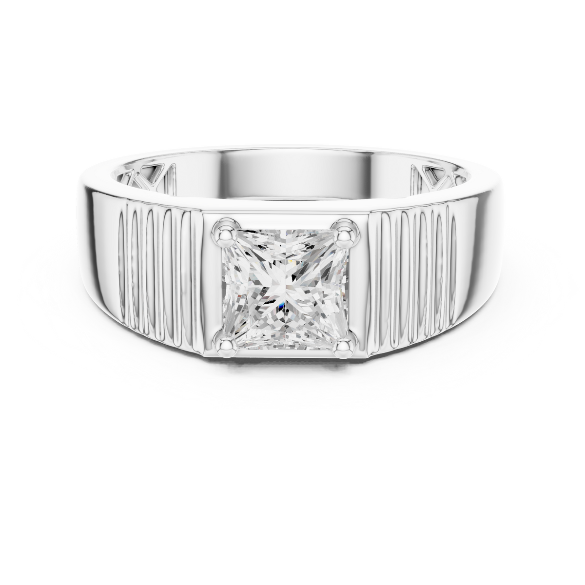 Princess Cut Lab-Grown Diamond Men's Statement Ring, White Gold