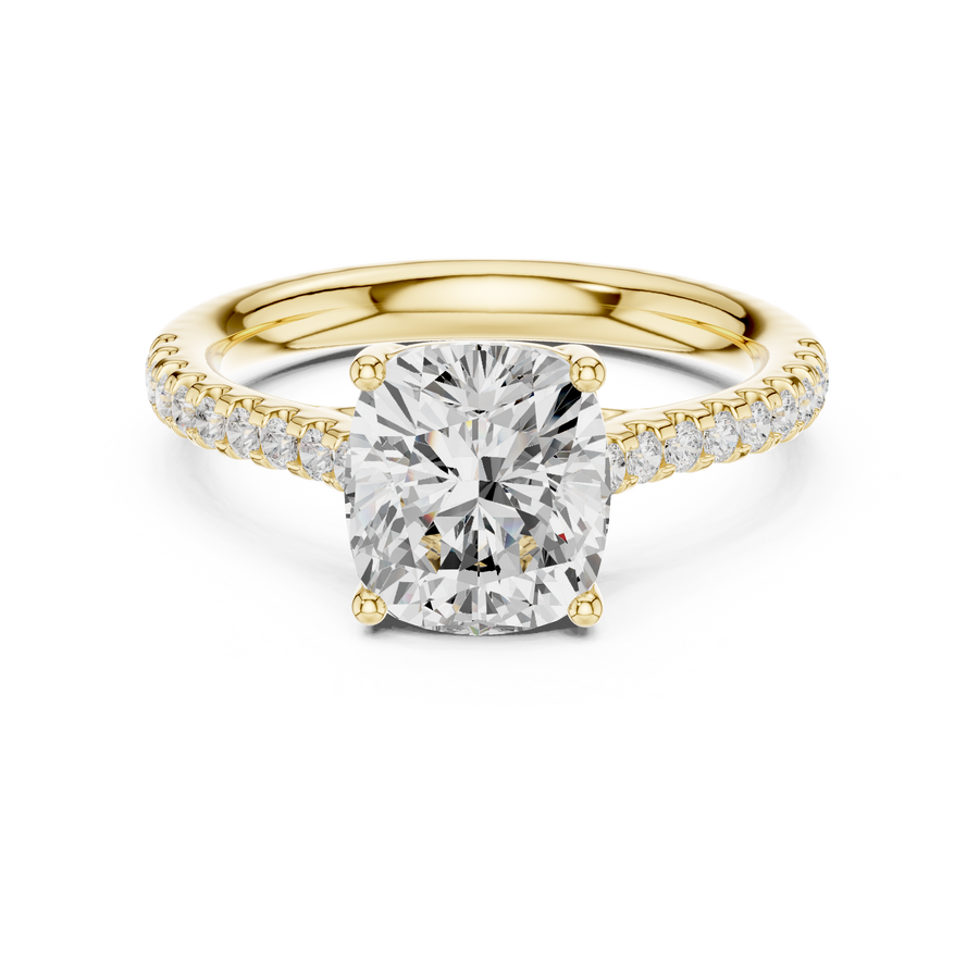 IGI Certified Cushion Cut Lab Grown Diamond Engagement Ring, Yellow Gold