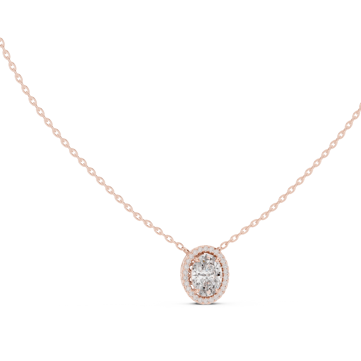 IGI Certified Oval Halo Lab Grown Diamond Pendant, Rose Gold
