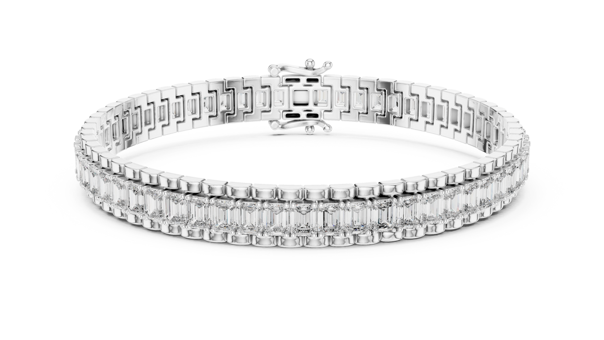 Emerald Cut IGI Certified Lab Grown Diamond Tennis Bracelet, White Gold