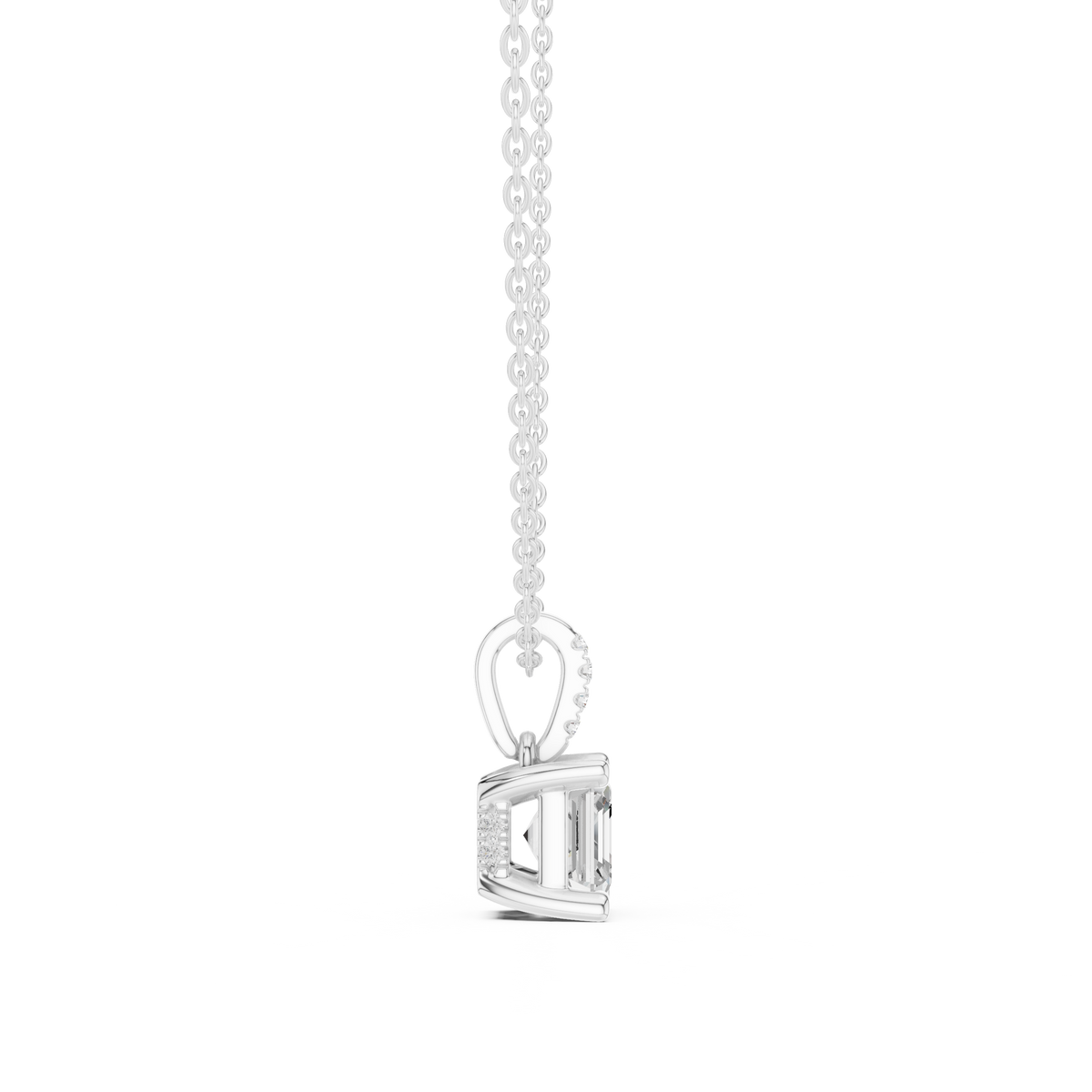 Asscher Cut Lab Grown Diamond Solitaire Pendant with Diamond Bail Necklace, White Gold