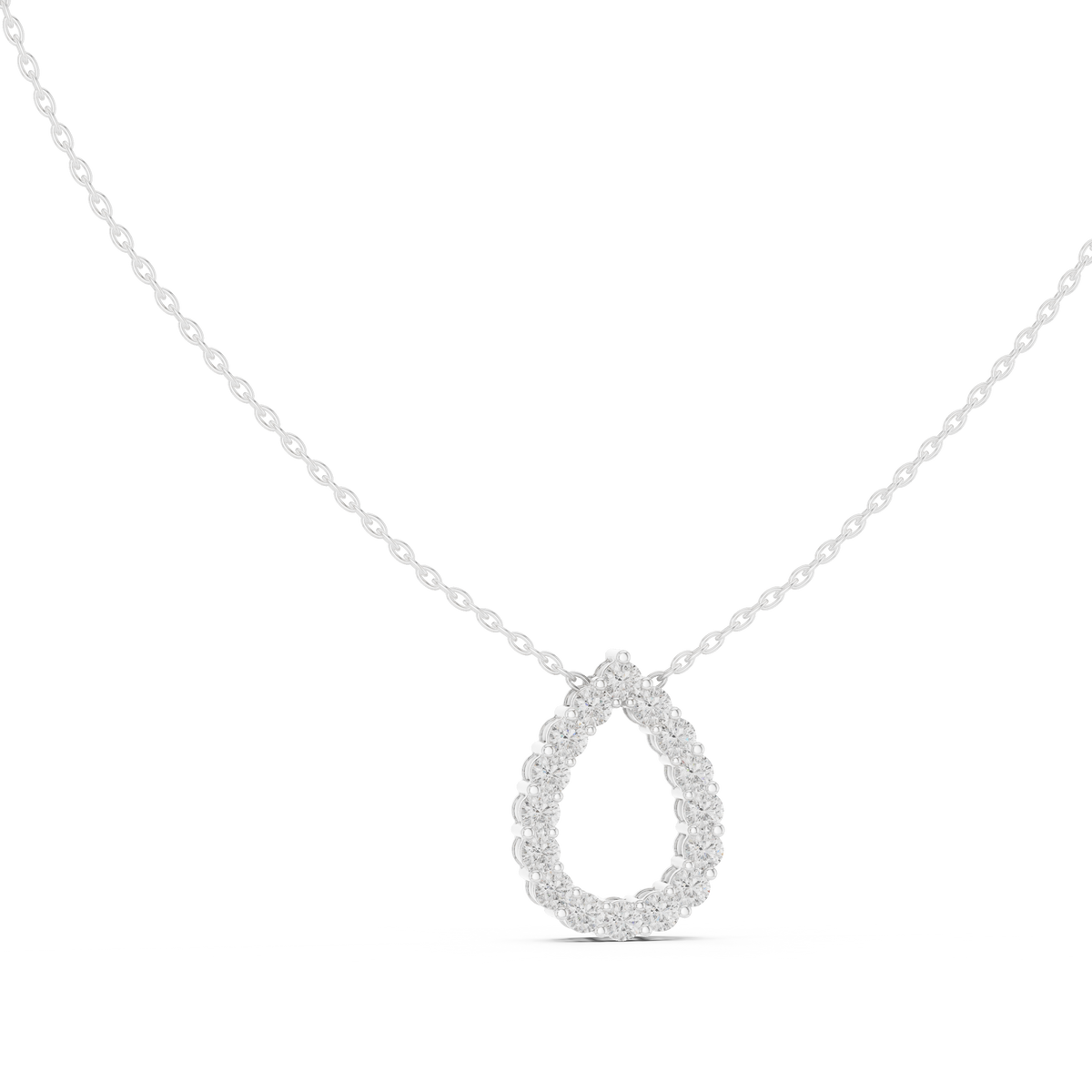 Round Lab Grown Diamond Open Pear Pendant, White Gold