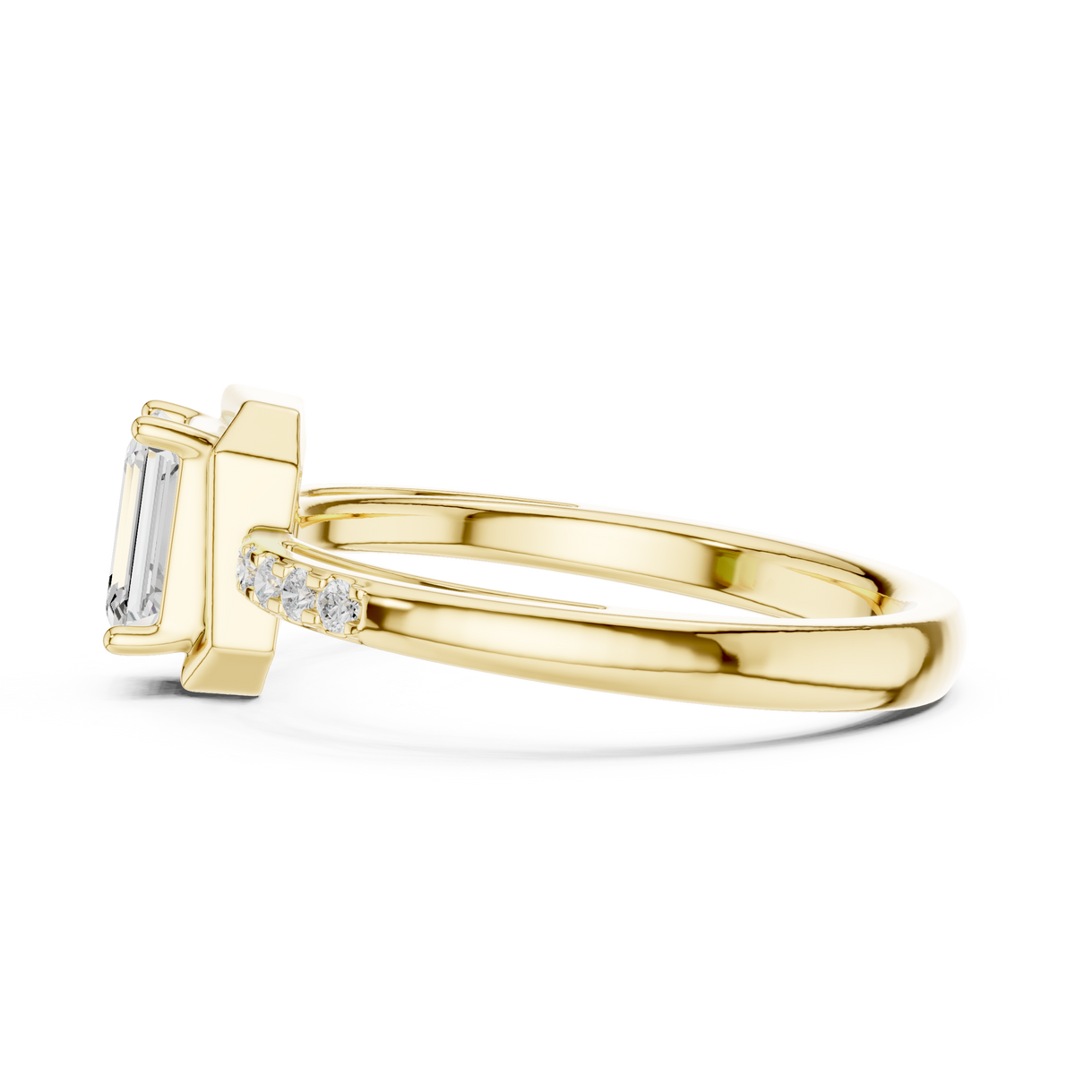 0.60 Ct Emerald Cut Lab Grown Diamond Office Wear Casual Ring, Yellow Gold
