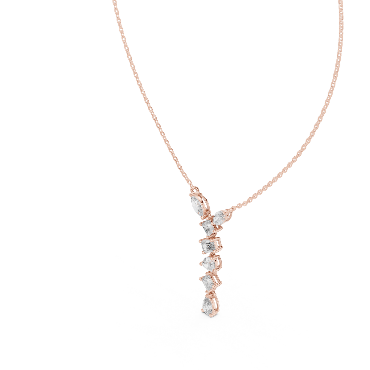 3.50 CT Multi Shape Lab Grown Diamond Drop Pendant, Rose Gold