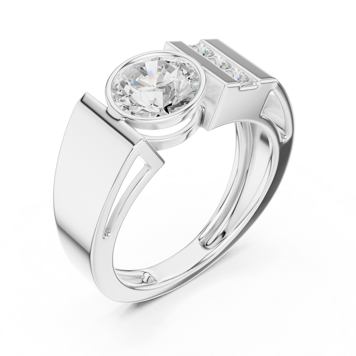 IGI Certified Round Cut Lab Grown Diamond Men's Ring, White Gold