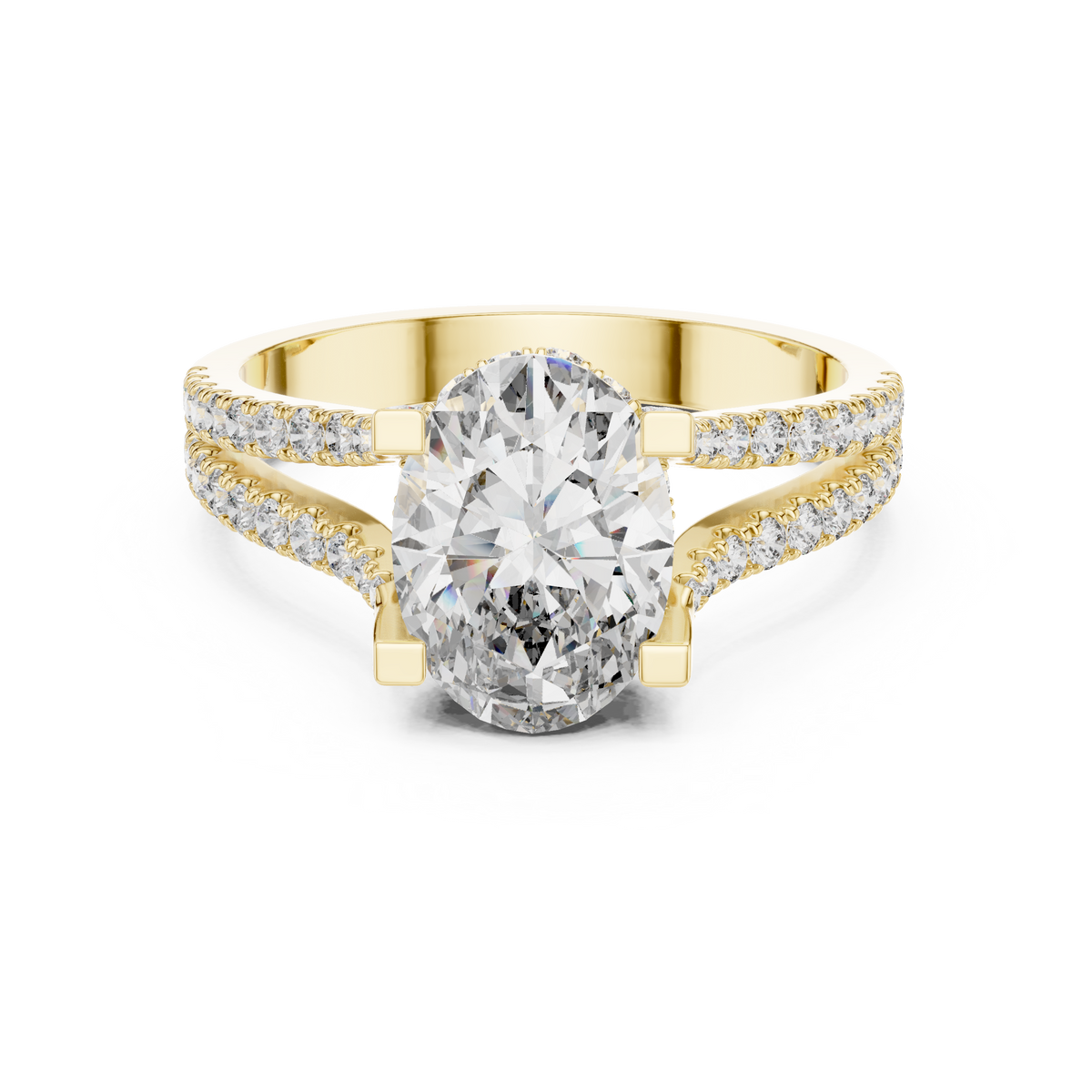 IGI Certified Oval Lab-Grown Diamond Split-Shank Ring, Yellow Gold