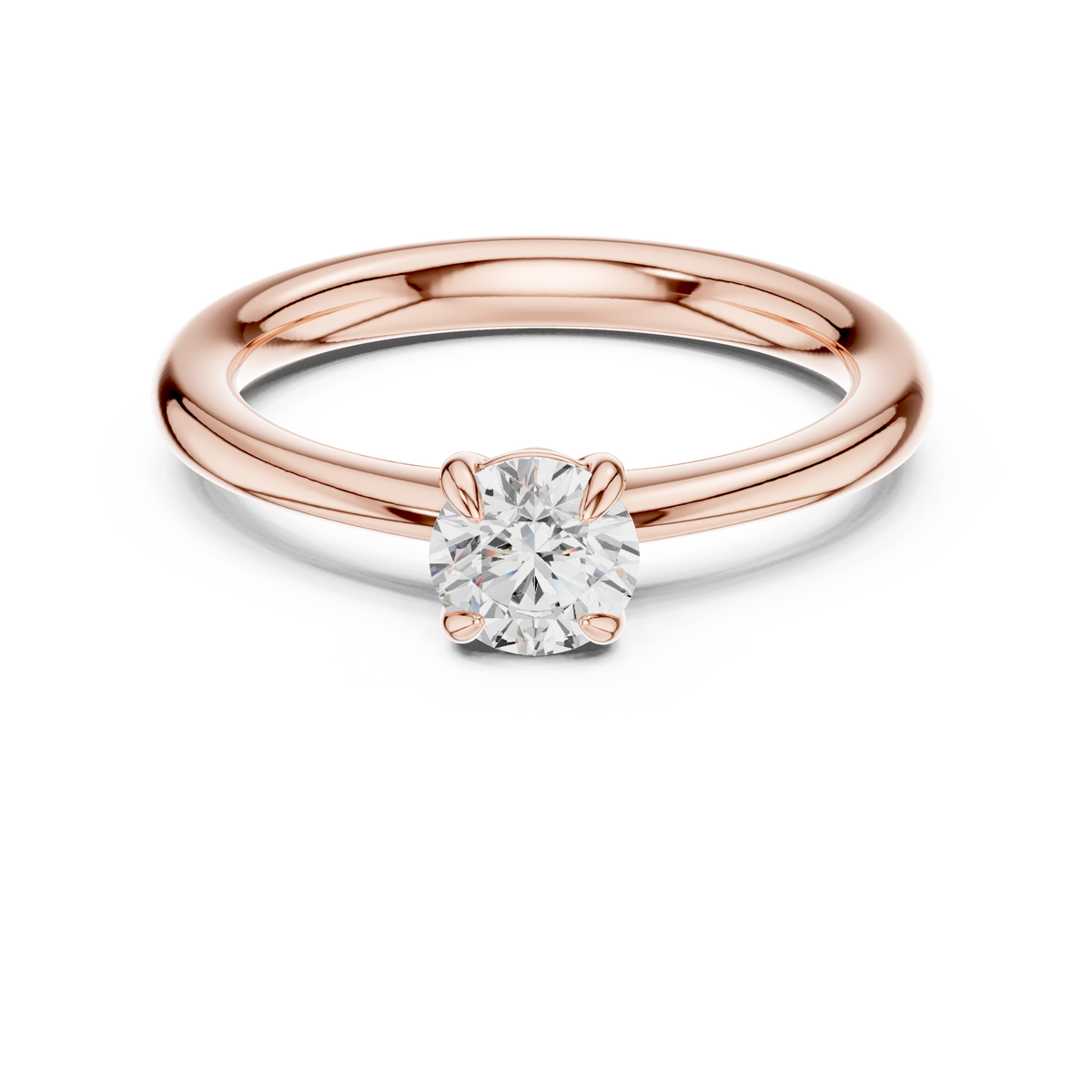 Classic Four-Prong Solitaire Round Lab Grown Diamond Office Wear Ring, Rose Gold
