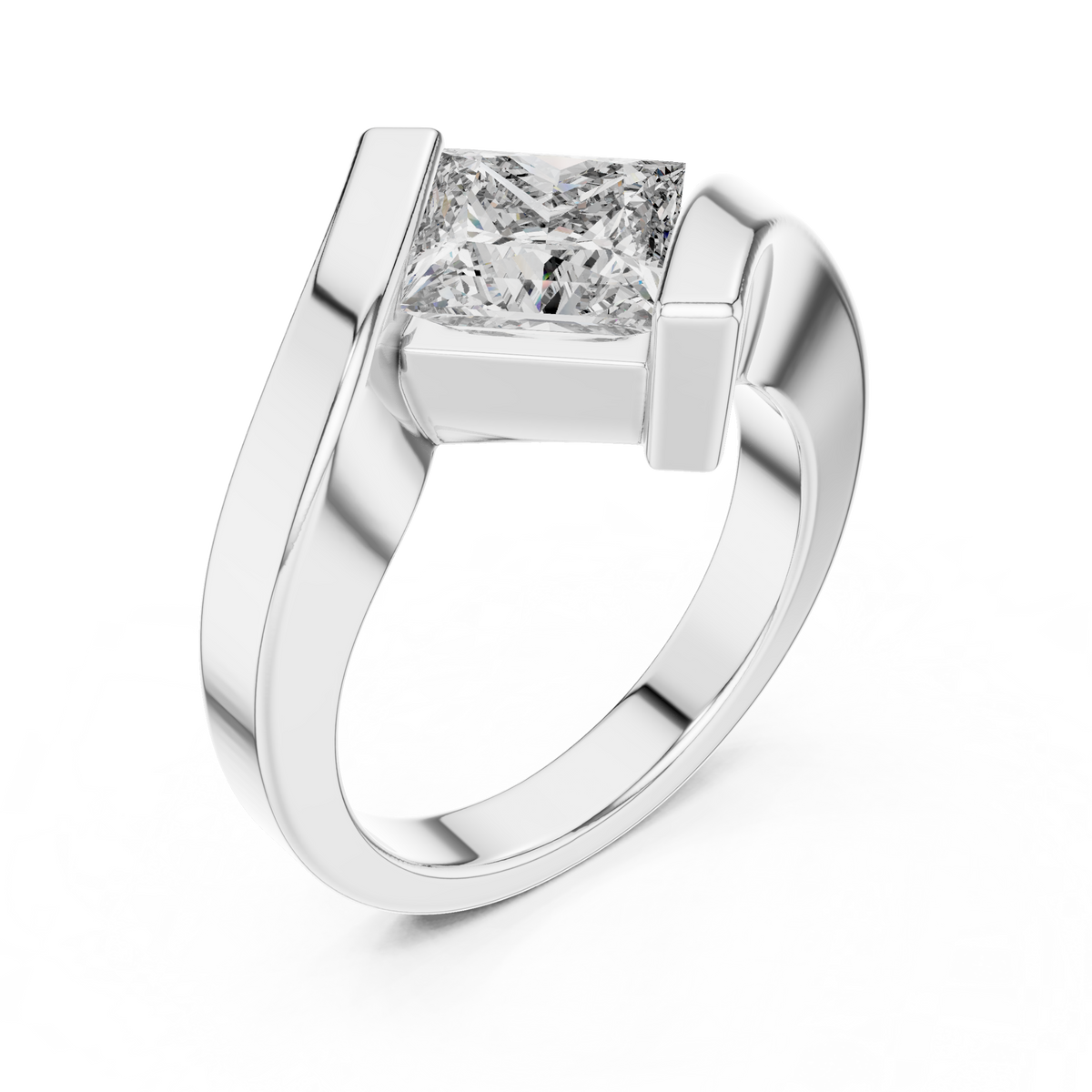 2 CT Princess Cut Lab Grown Diamond Modern Crossover Ring, White Gold