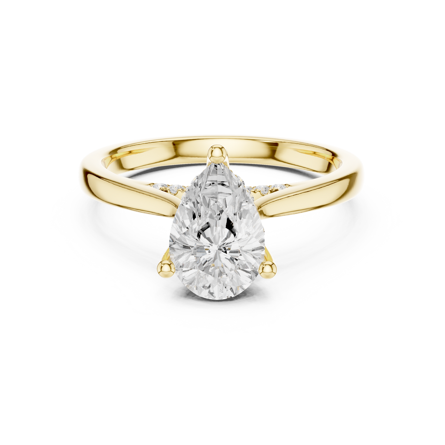 Pear Cut Lab-Grown Diamond Engagement Ring with Hidden Halo, Yellow Gold
