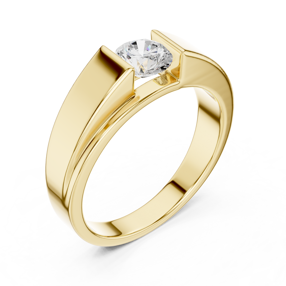 0.70 CT Round Lab Grown Diamond Daily Wear Men’s Ring, Yellow Gold