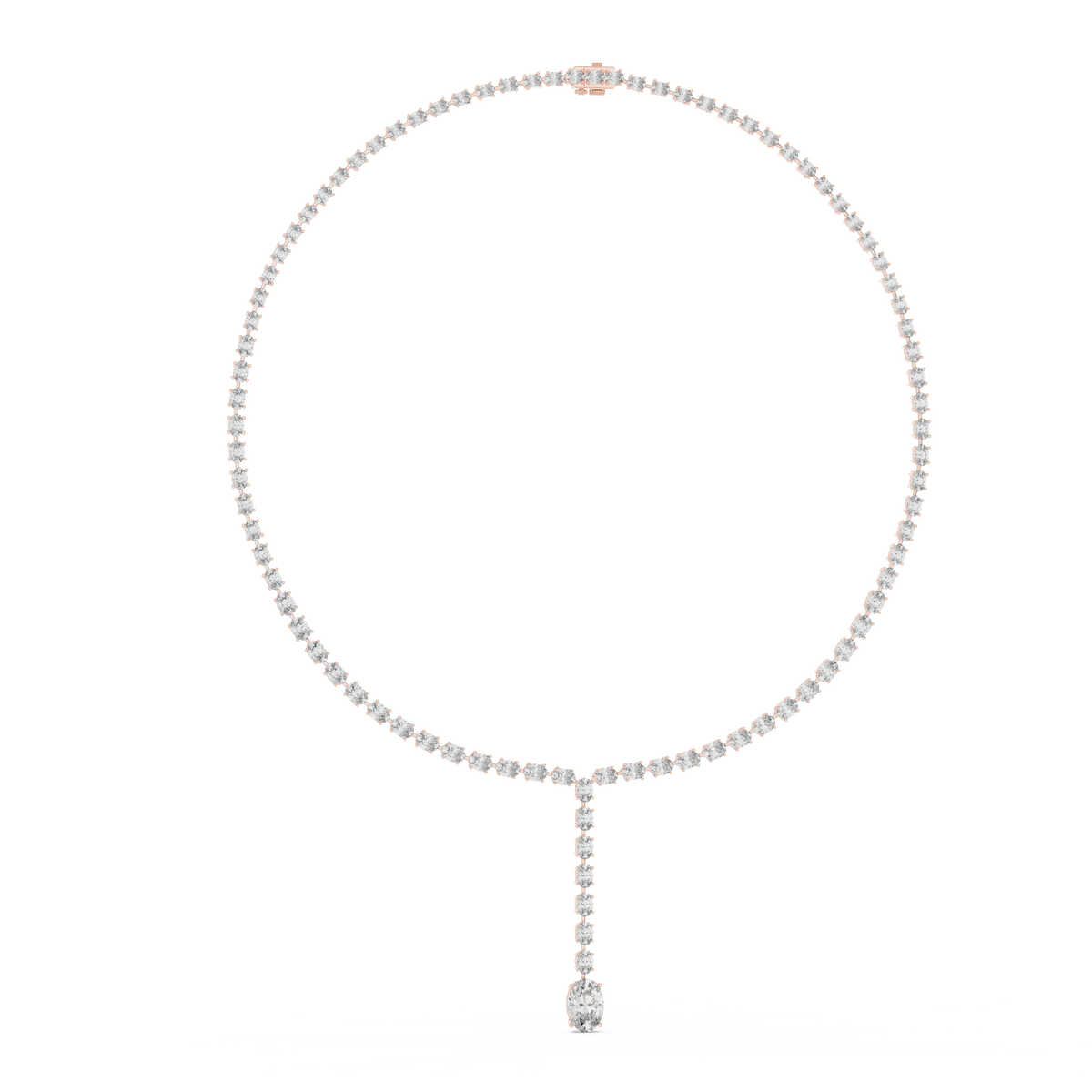 IGI Certified Oval Lab Grown Diamond Drop Tennis Necklace, Rose Gold