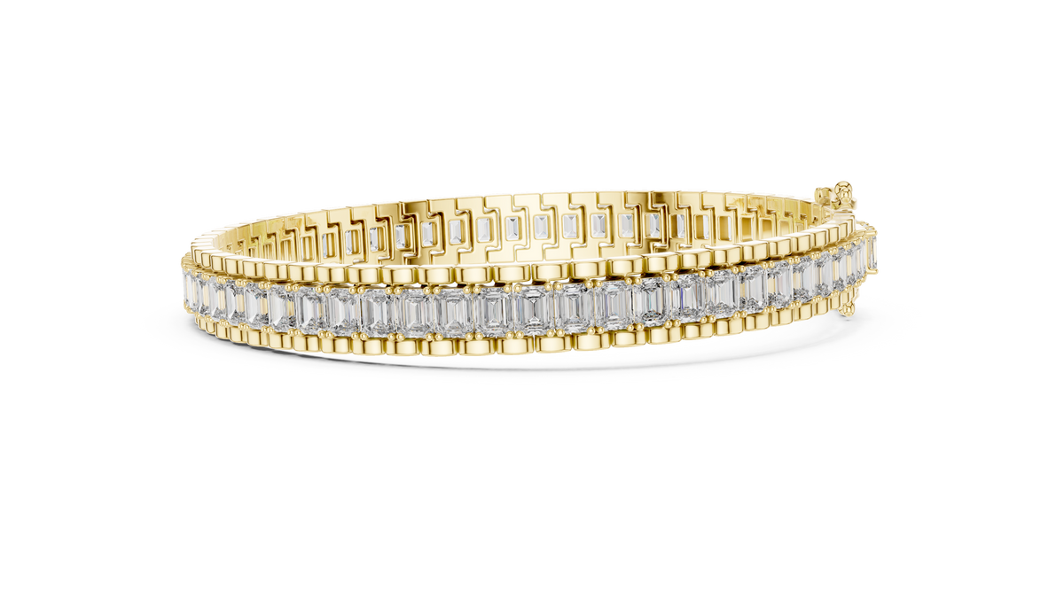 Emerald Cut IGI Certified Lab Grown Diamond Tennis Bracelet, Yellow Gold