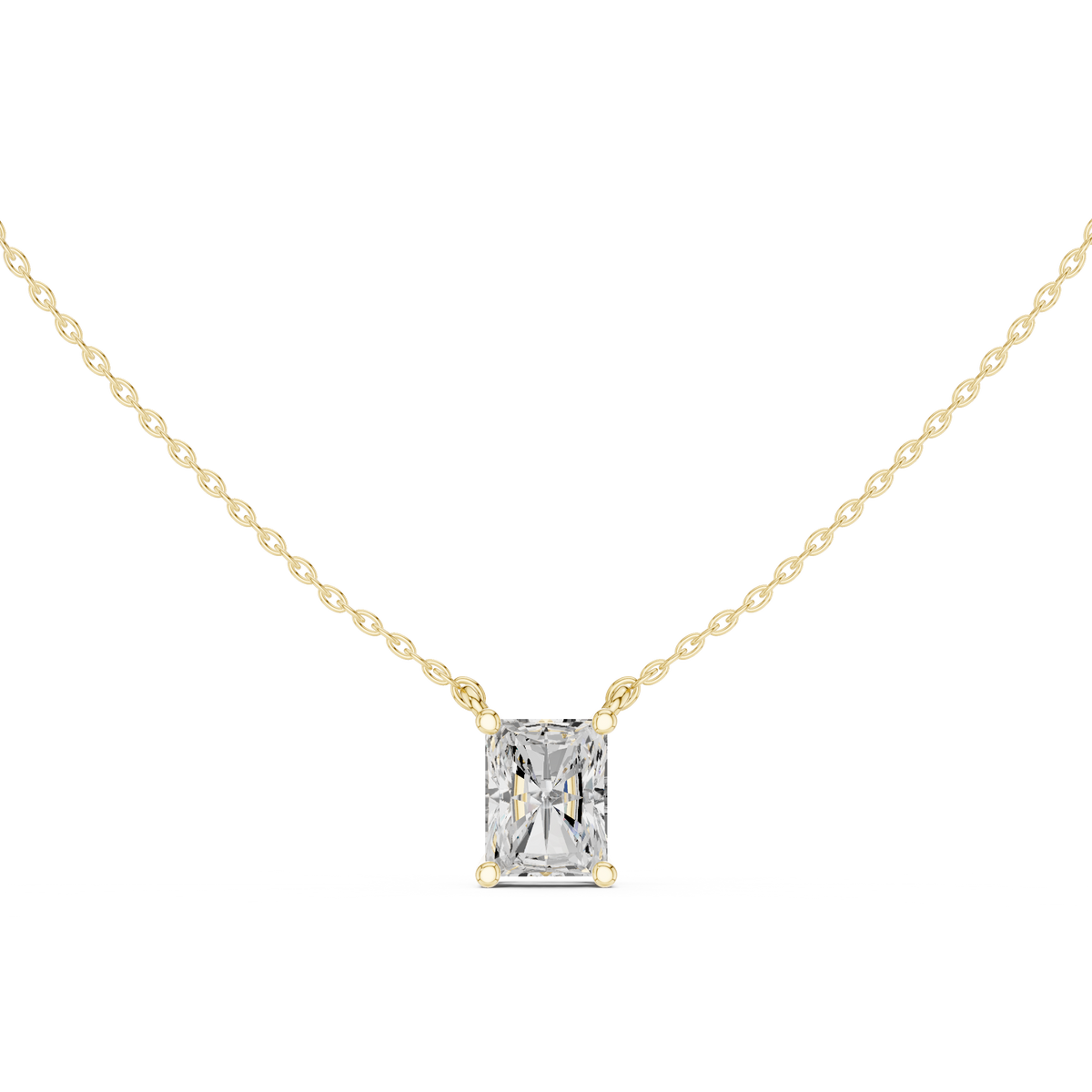 Classic Radiant Cut Lab Grown Diamond Solitaire Pendant, Yellow Gold