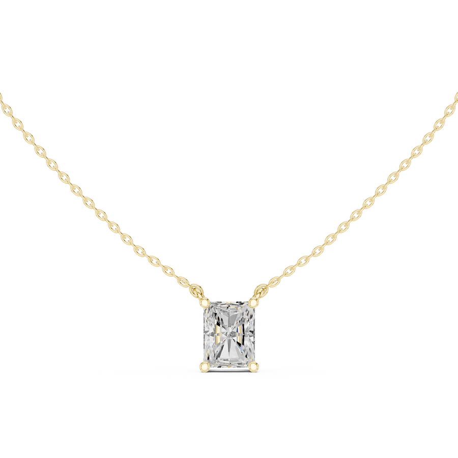 Classic Radiant Cut Lab Grown Diamond Solitaire Pendant, Yellow Gold