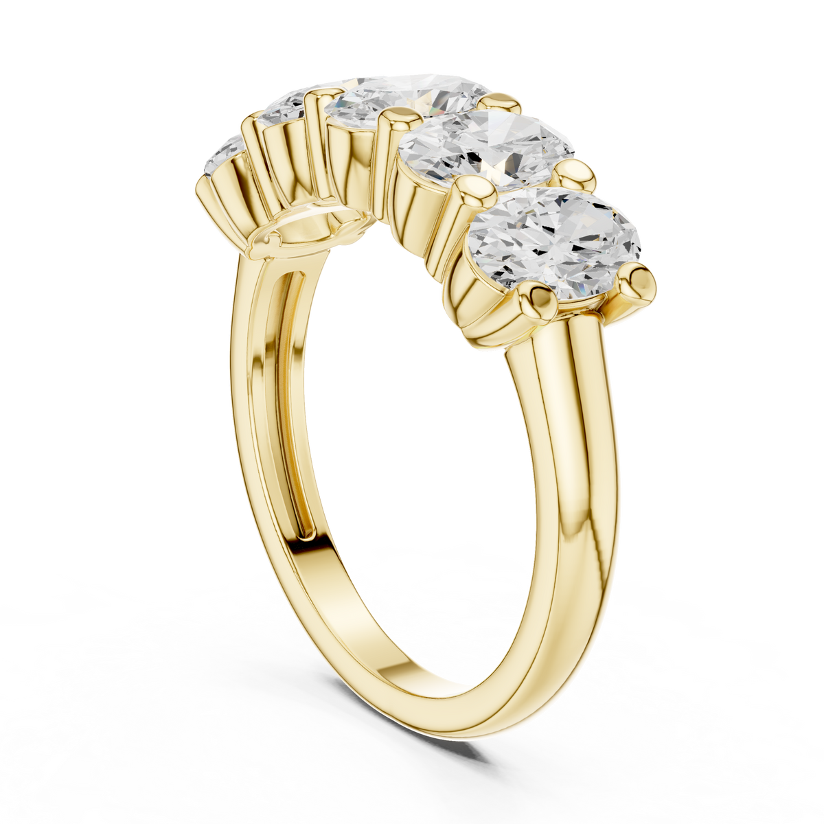 IGI Certified 1.80 Carat Oval Cut Lab Grown Diamond Five Stone Band Ring, Yellow Gold
