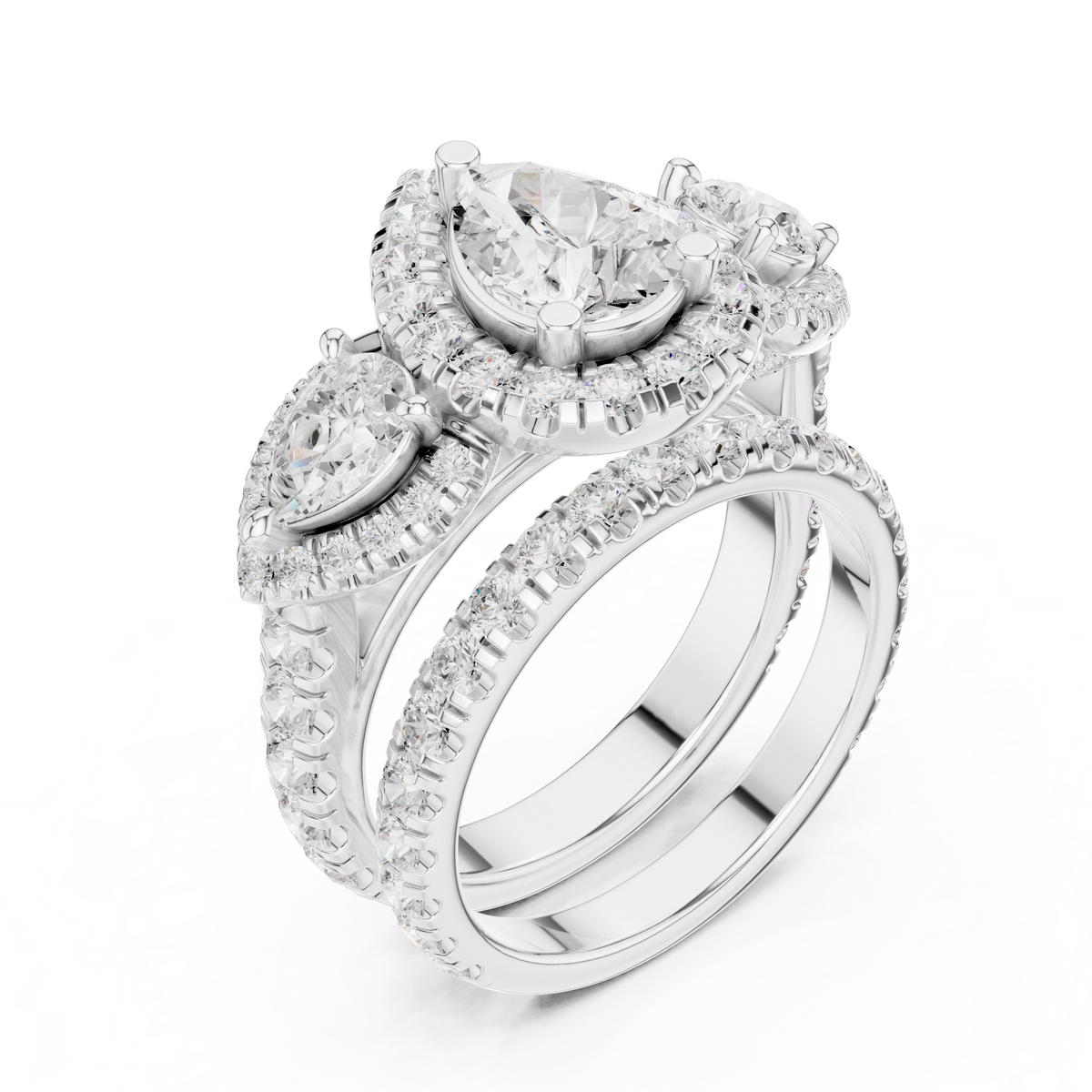 2.50 Ct Pear Cut Lab Grown Diamond Stackable Ring with Side Pear & Round Accents, White Gold