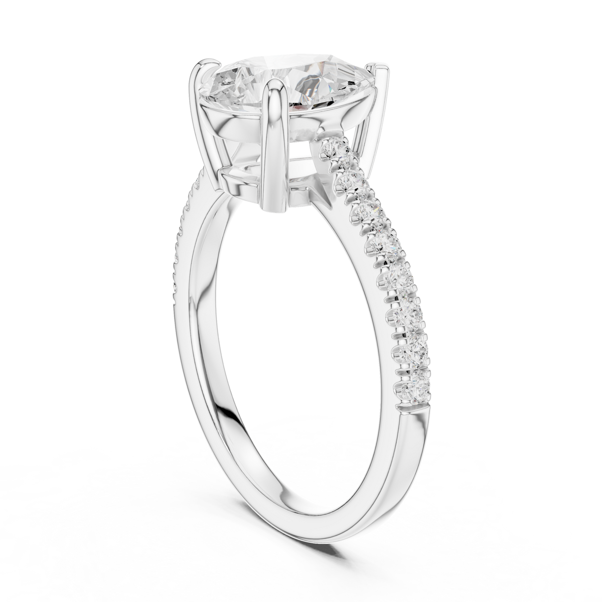 1.50 CT Pear Cut Lab Grown Diamond Pavé Ring, White Gold