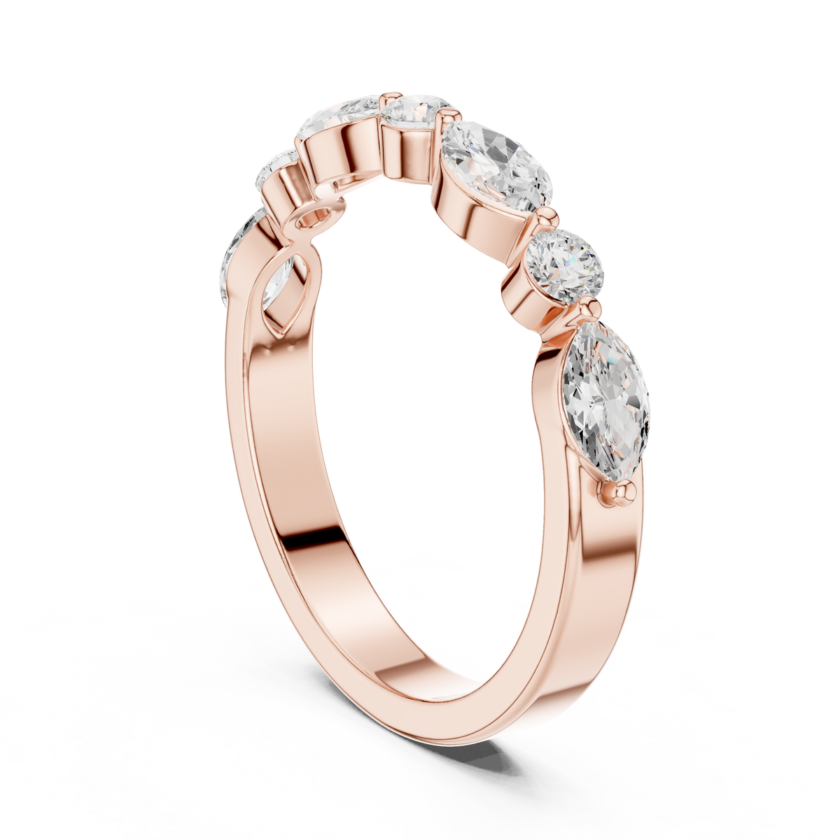 Marquise & Round Diamond Half Eternity Ring, Rose Gold