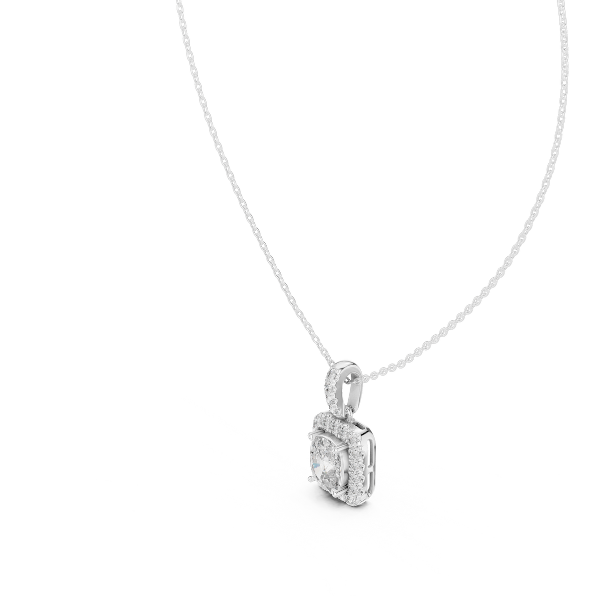 IGI Certified Cushion Halo Lab Grown Diamond Pendant, White Gold
