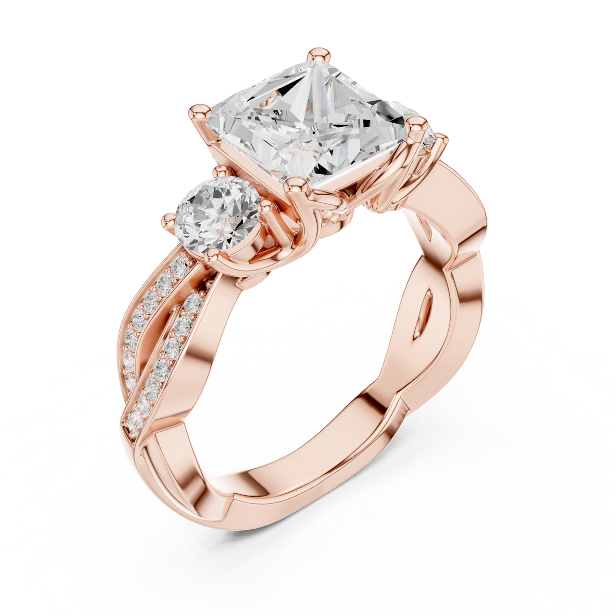 Princess Cut Lab-Grown Diamond Twisted Band Proposal Ring, Rose Gold