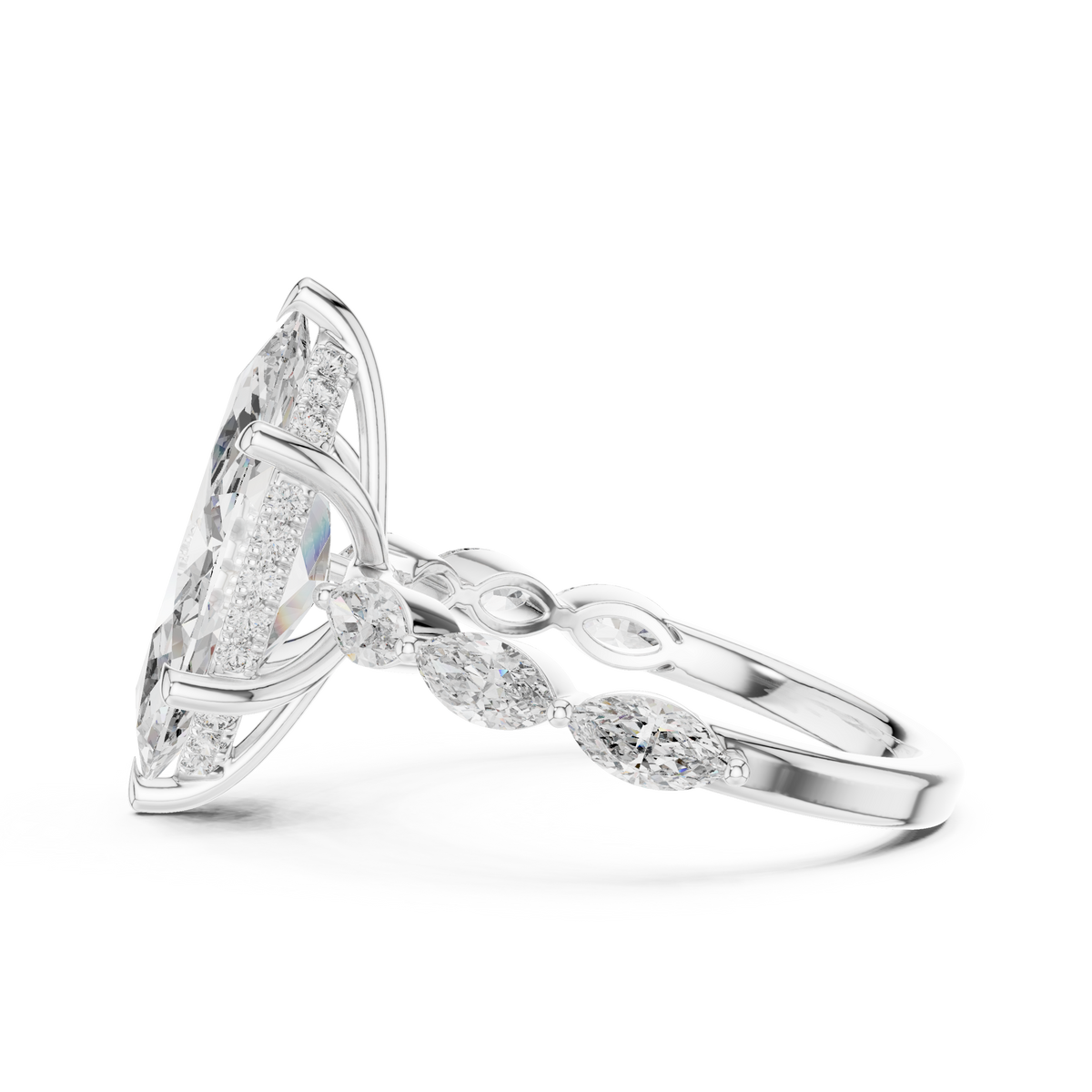 Marquise Cut Lab Grown Diamond Ring with Marquise Side Stones, White Gold