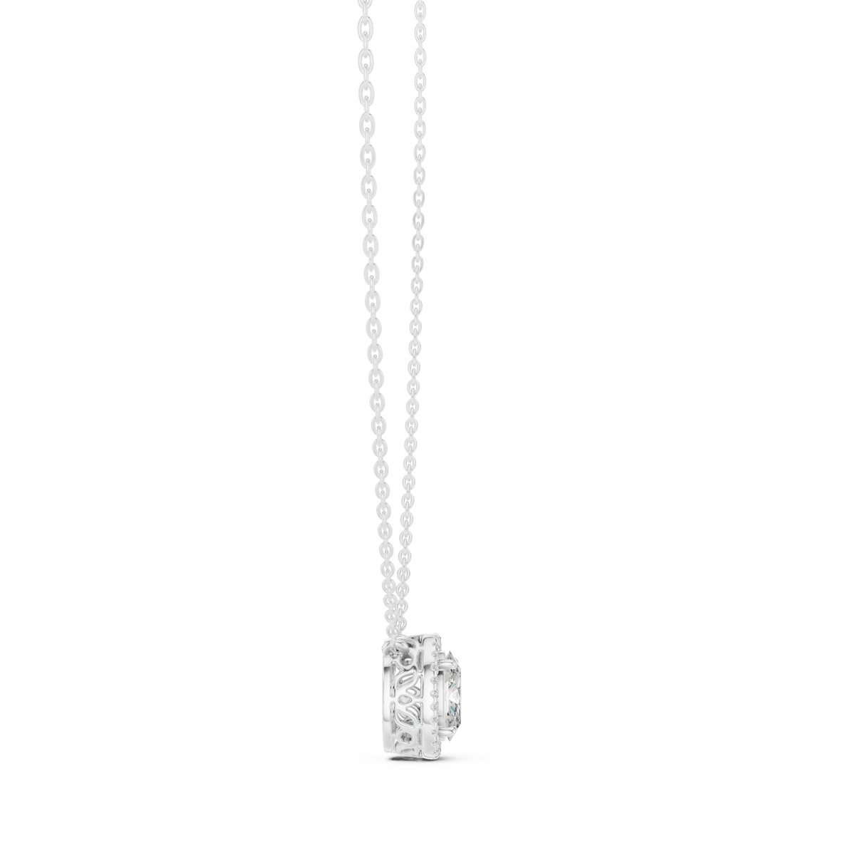 IGI Certified Oval Halo Lab Grown Diamond Pendant, White Gold