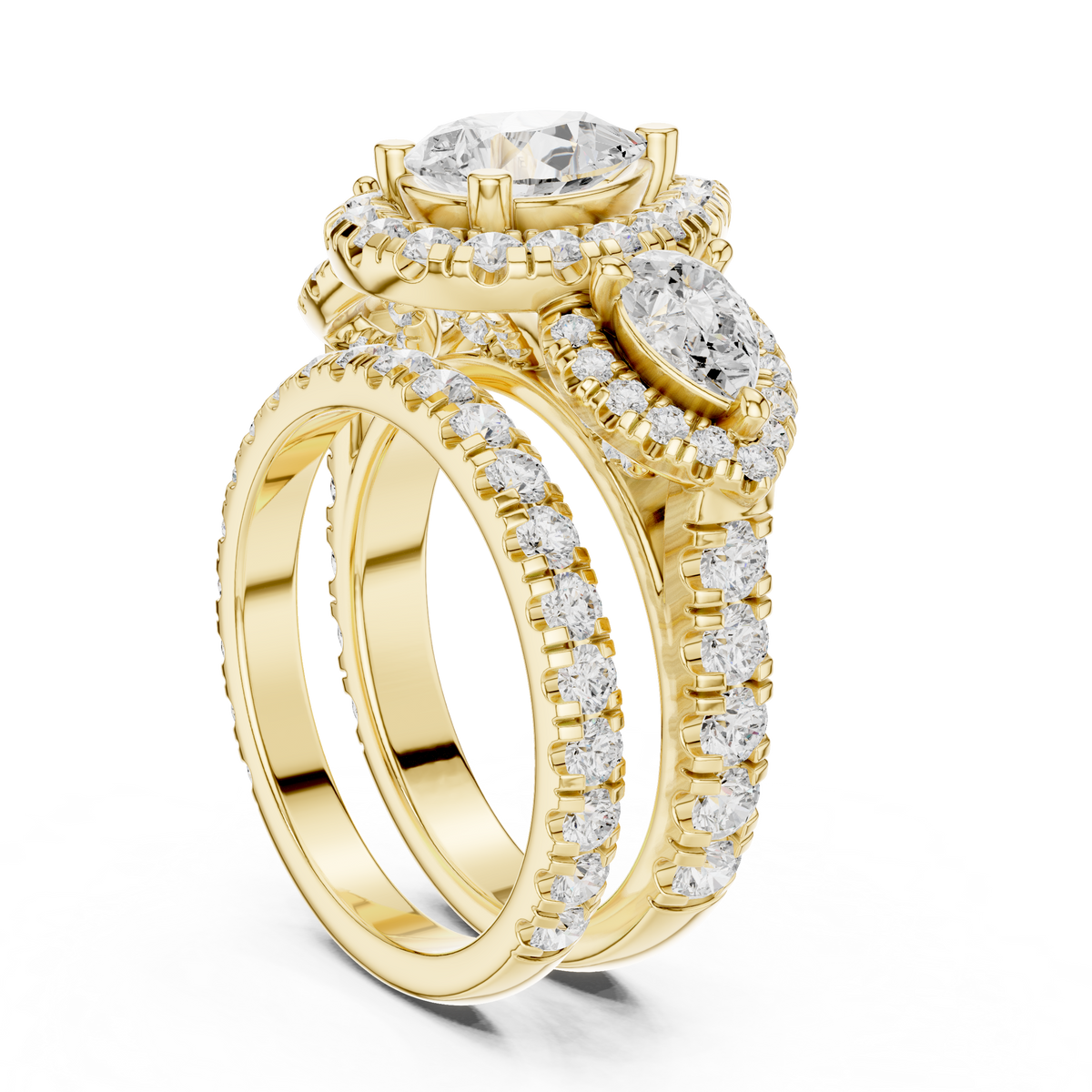 2.50 Ct Pear Cut Lab Grown Diamond Stackable Ring with Side Pear & Round Accents, Yellow Gold