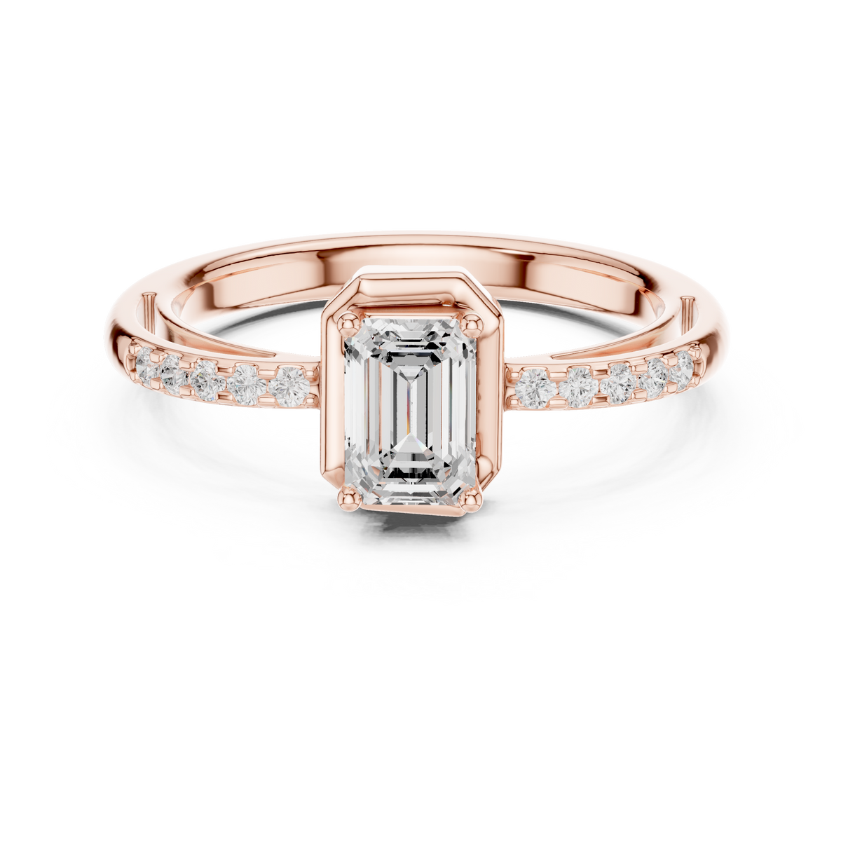 0.60 Ct Emerald Cut Lab Grown Diamond Office Wear Casual Ring, Rose Gold