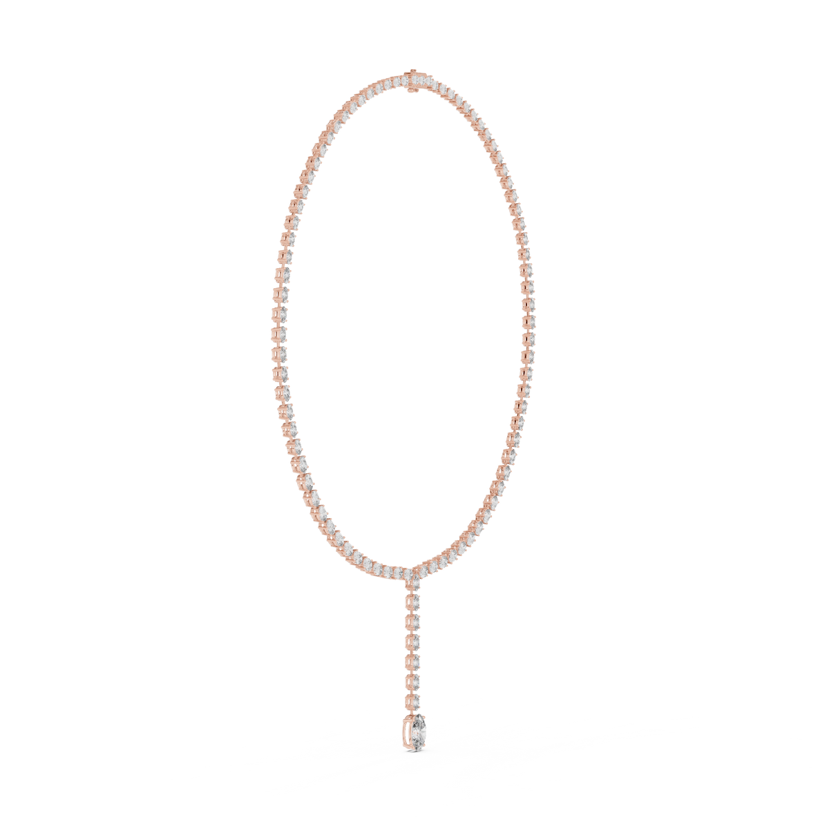 IGI Certified Oval Lab Grown Diamond Drop Tennis Necklace, Rose Gold