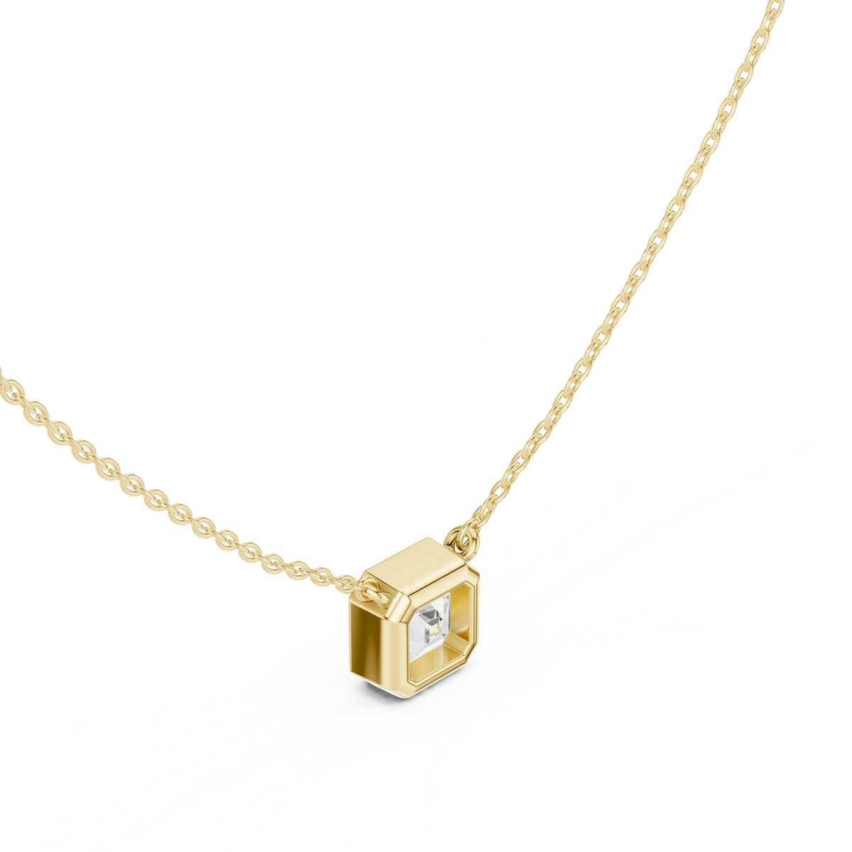 Asscher Cut Bezel Lab Grown Diamond Solitaire Pendant, Yellow Gold