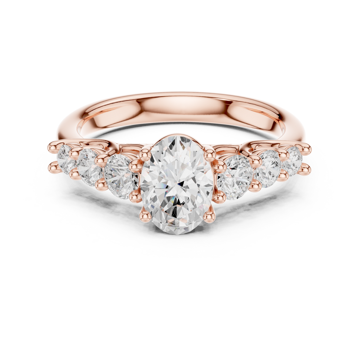 IGI Certified Oval Lab Grown Diamond With 6 Round Stones, Rose Gold