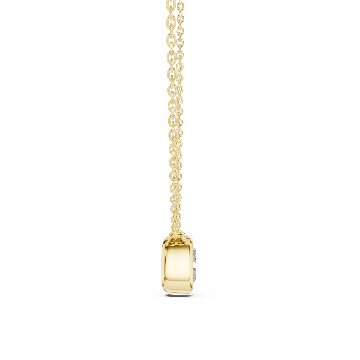 Cushion Cut Bezel Lab Grown Diamond Solitaire Pendant, Yellow Gold
