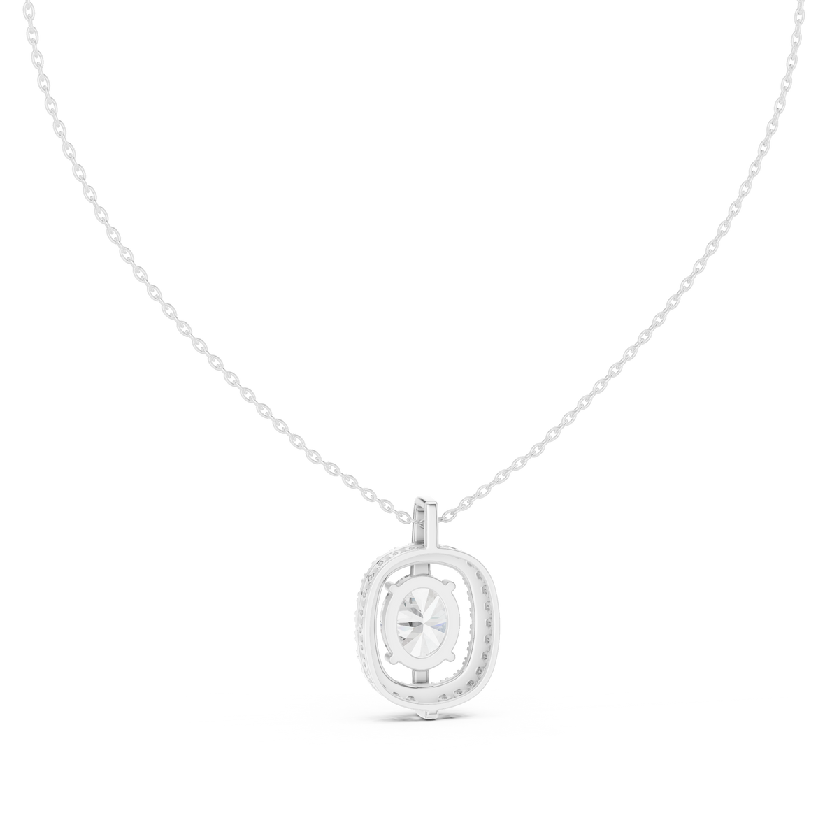 2 Carat Oval Halo Lab Grown Diamond Solitaire Pendant, White Gold
