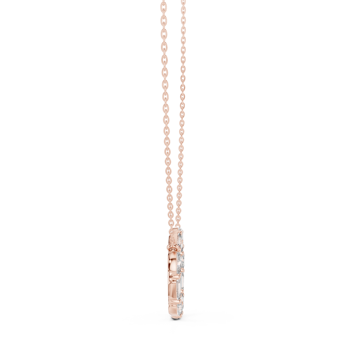 Oval & Emerald Lab Grown Diamond Open Circle Pendant, Rose Gold